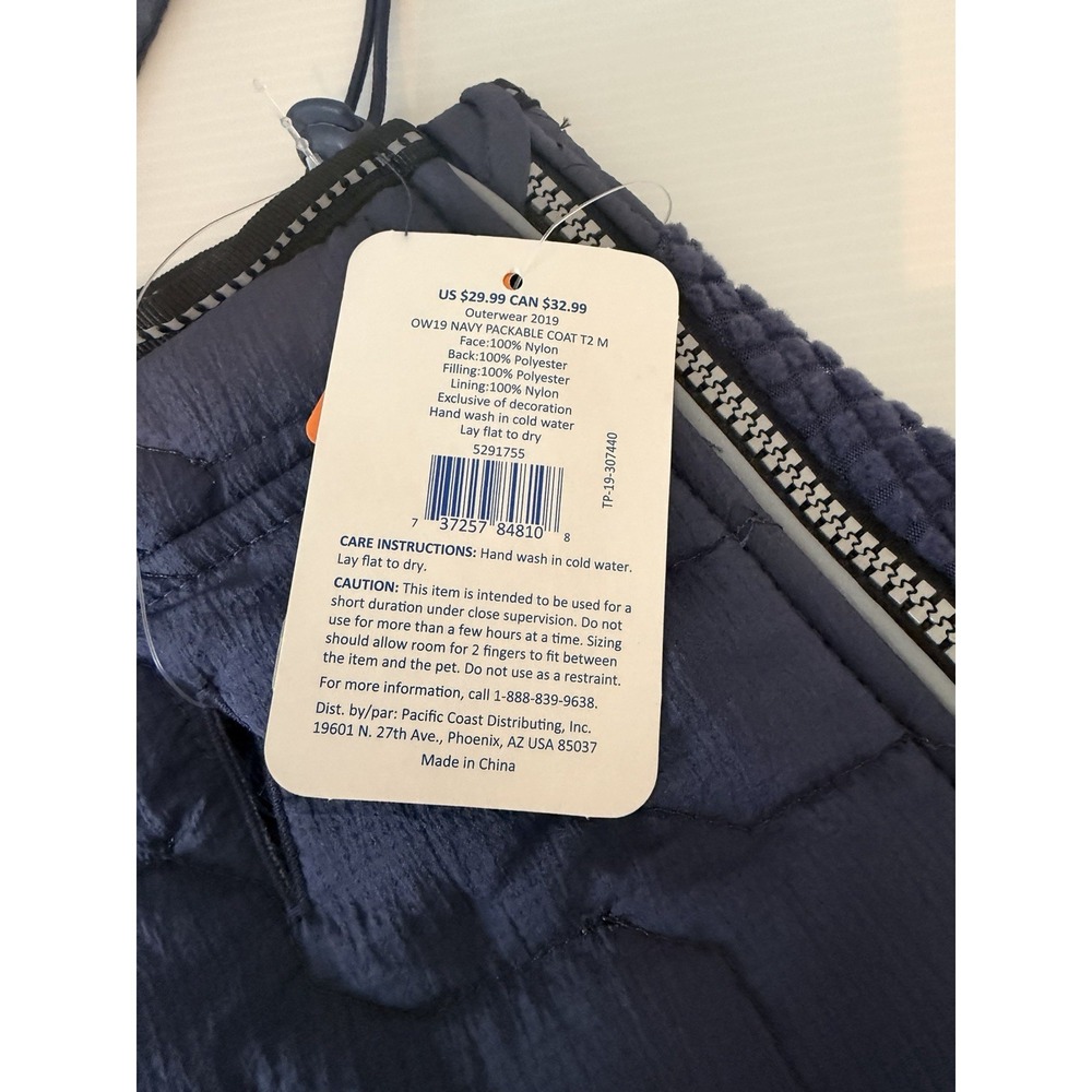 Top Paw Dog Coat Size Medium Lightweight Packable Navy Blue Reflective NWT - Picture 4 of 5